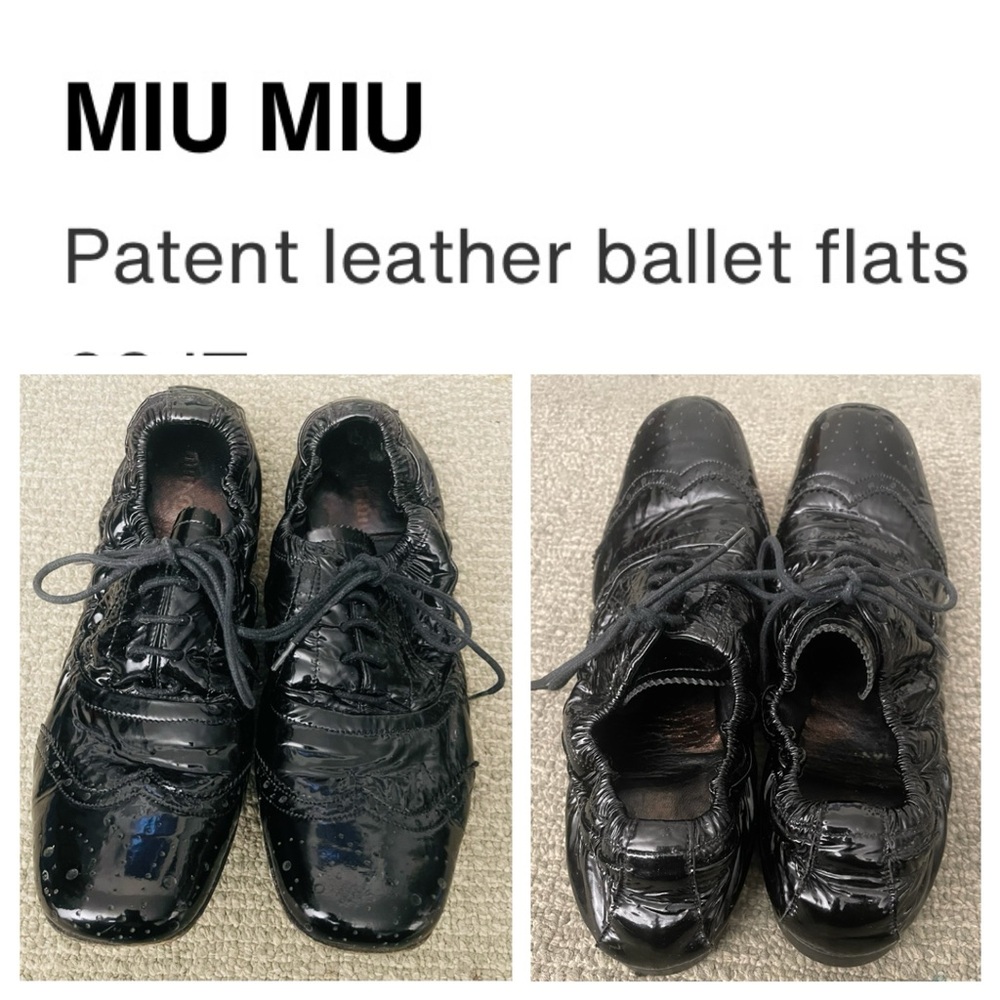 MIU MIU Black Patent Perforated Leather Oxford Brogues Flats